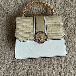 Aldo Beige and White Mini Bag with Gold Chain
